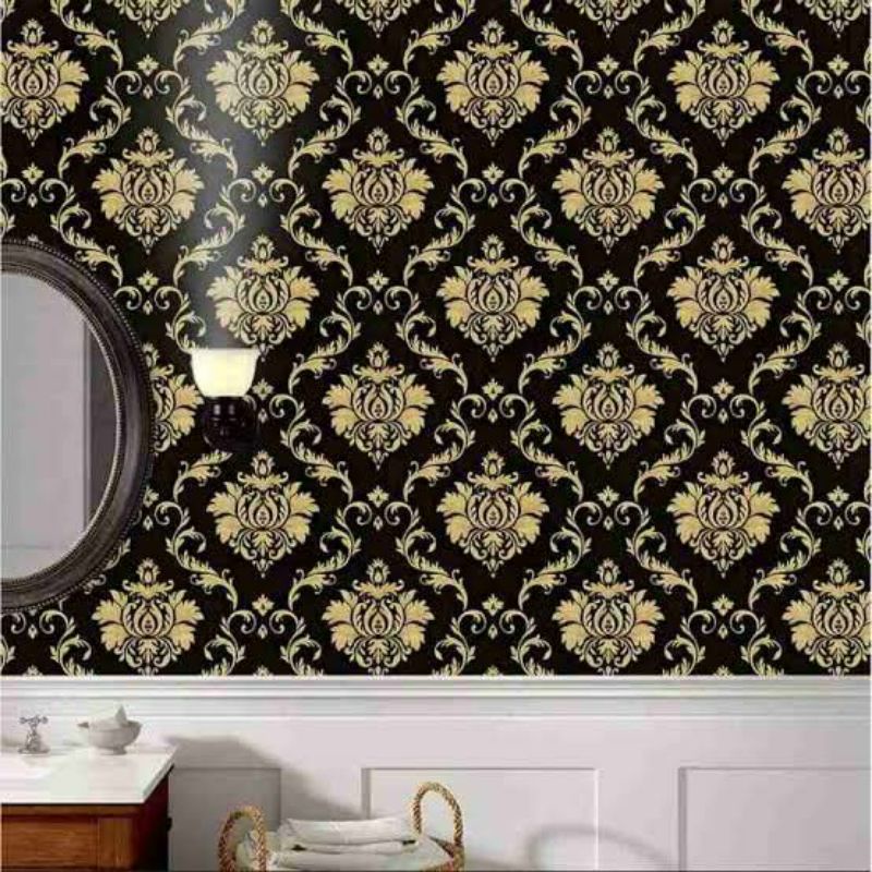 wallpaper dinding batik hitam gold