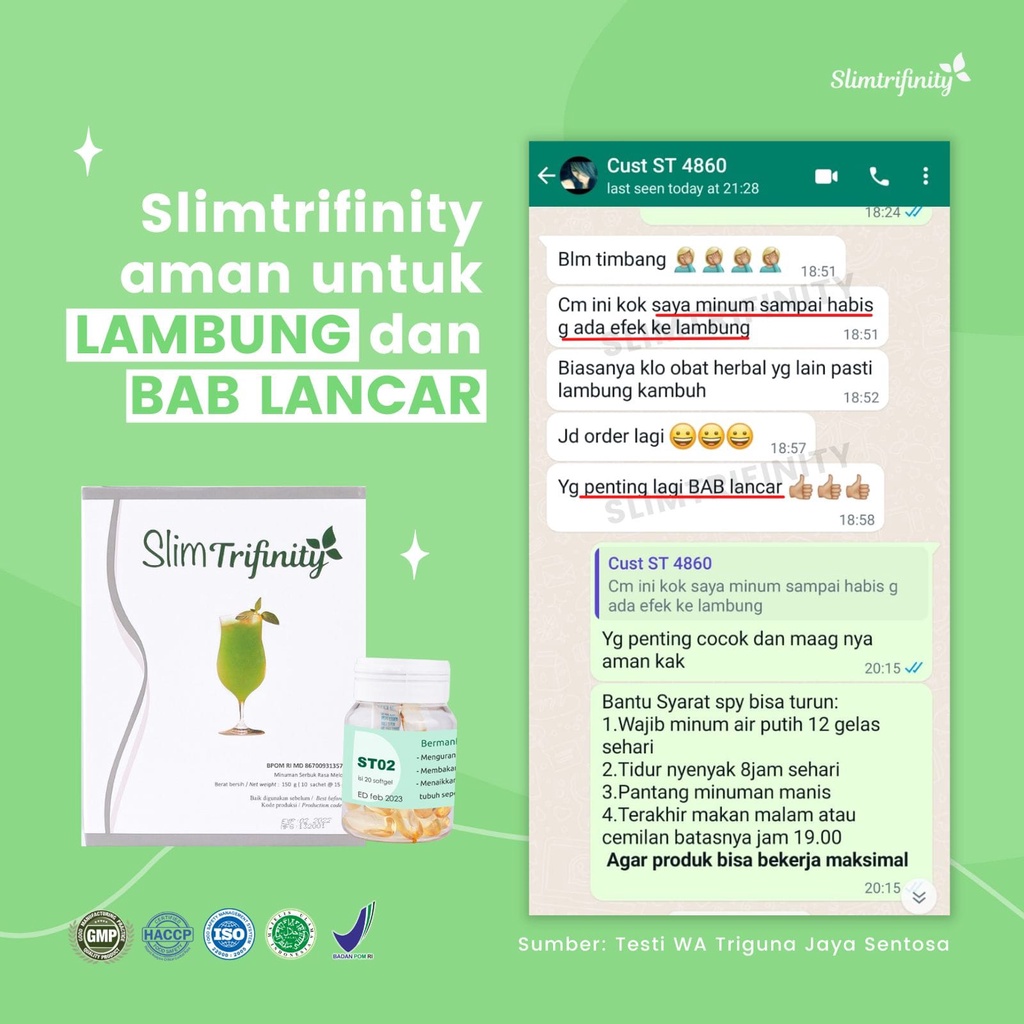 Trifinity Slim 10Box 100 Sachet Tanpa Softgell Berat Badan Stabil