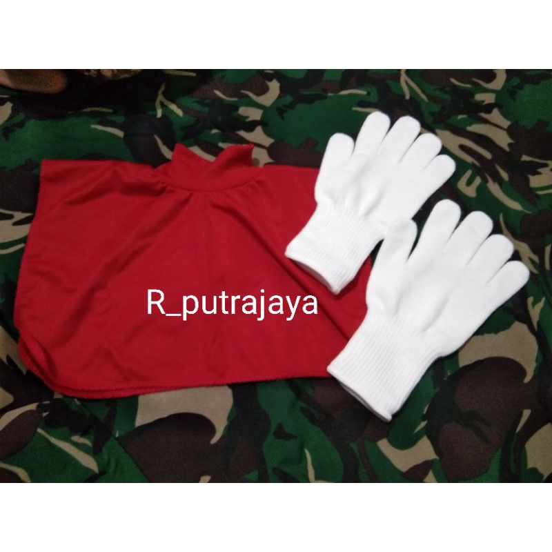 syal merah+sarung tangan putih upacara 1psang/sscrab merah upacara/sarung tangan putih upacara TNI ad/scrab dan sarung tangan upacara/termurah