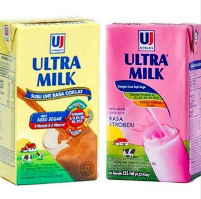 

Ultra Milk 125ml {Jual Eceran/ jual murah "Rasa Cokelat & Strawbery}