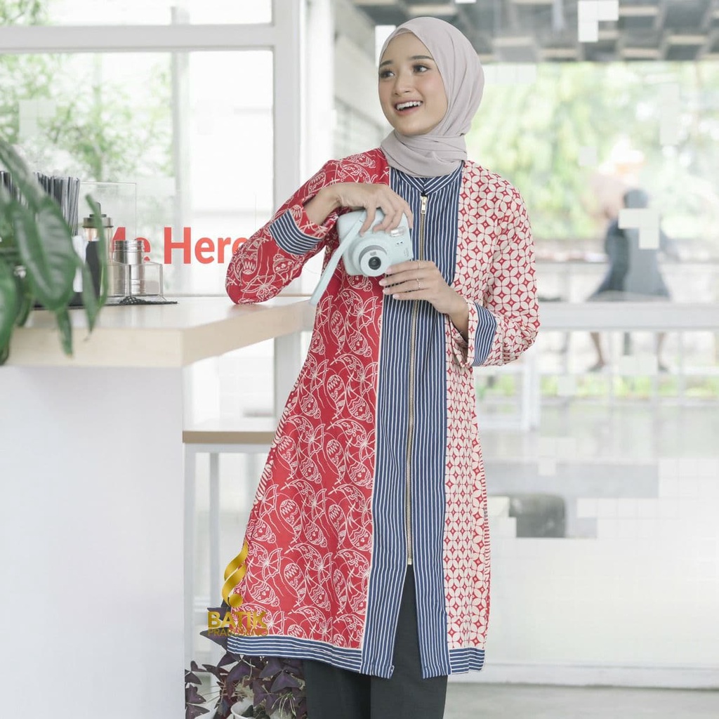 Atasan Tradisional Batik Prabuseno Original Motif NADA Tunik Batik Wanita Lengan Panjang Model kekin
