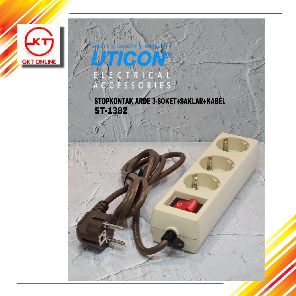 Stop kontak Uticon Arde 3 Lubang + Kabel Terimal Stop Kontak 1 Switch