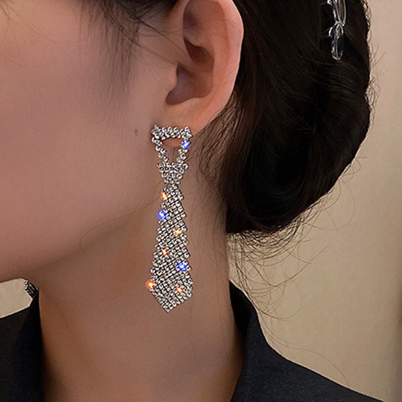 Anting Kristal Berlian Imitasi Bentuk Geometris Untuk Wanita