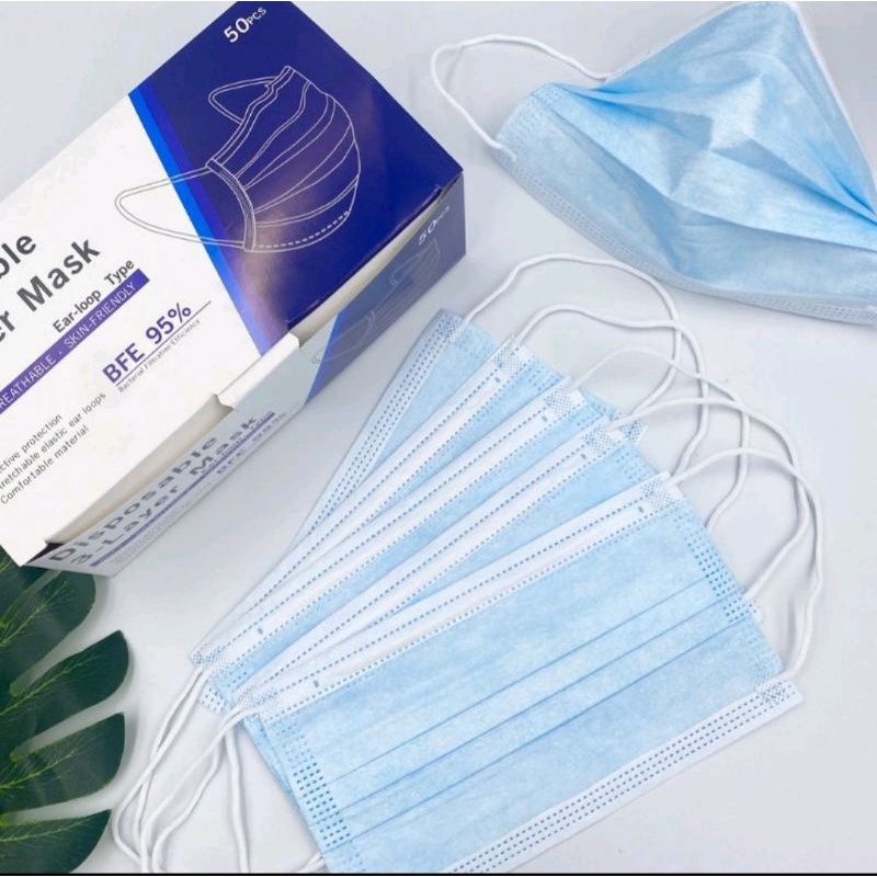 Masker 3ply Earloop  biru box random isi 50