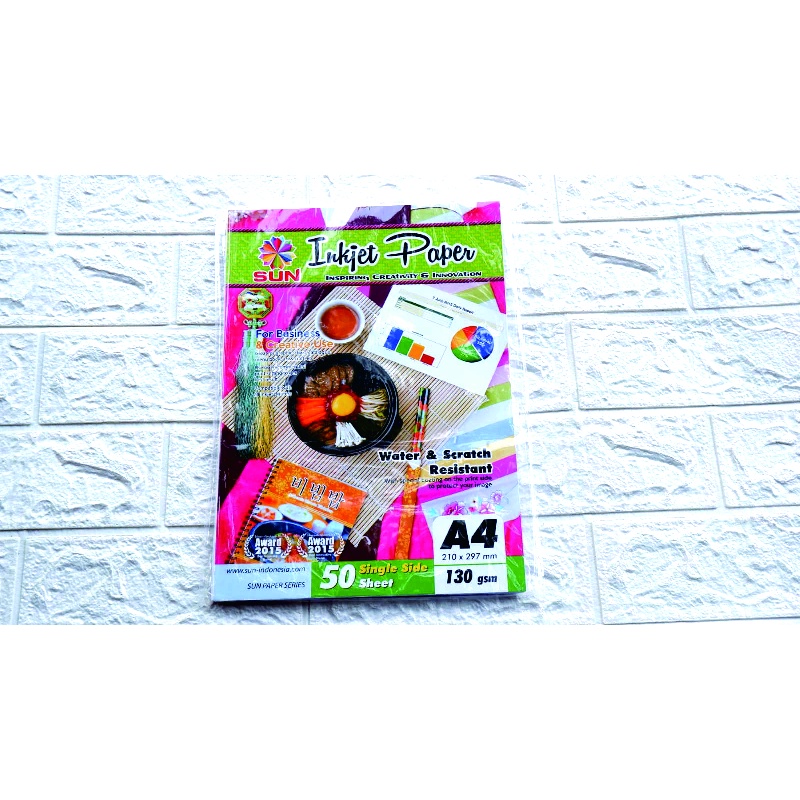 

Kertas Inkjet A4 - SUN Next Generation Inkjet Paper A4 (Doff / Matte) Ketebalan 110, 130, 200 ( Support epson/canon/hp)