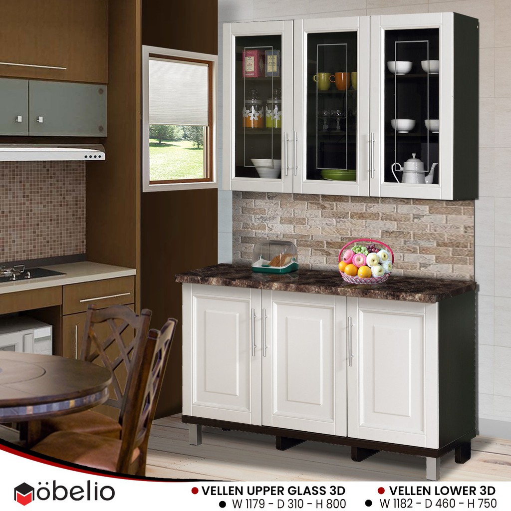 MOBELIO - VELLEN Kitchen Set Atas Bawah 2 dan 3 Pintu  Dark Scandinavian Elegan Minimalis