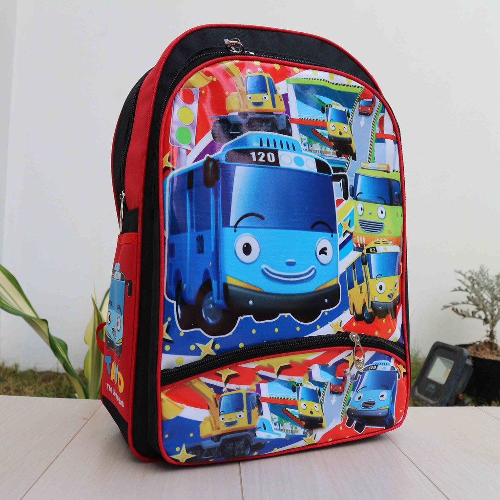 Jual Tas Gendong Anak Sekolah TK SD Mobil Little Bus Wana Merah Lucu Murah Sayang Anak