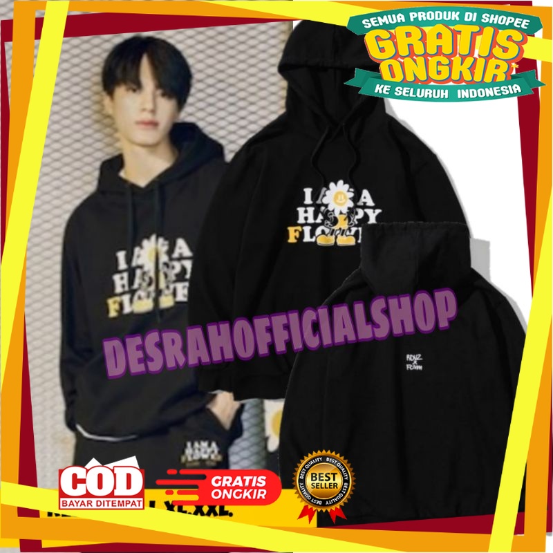 JAKET BOMBER HOODIE VARSITY KEREN / JAKET HOODIE Korean nct127 Jeno outfit I AM A HAPPY FLOWER print