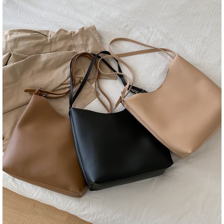 JK 788 1KG MUAT 3PCS TAS TOTE BAG KULIT POLOS SET 2 IN 1 IMPORT KOREAN STYLE FREE GANTUNGAN BEAR BERUANG LUCU KEKINIAN Y2225