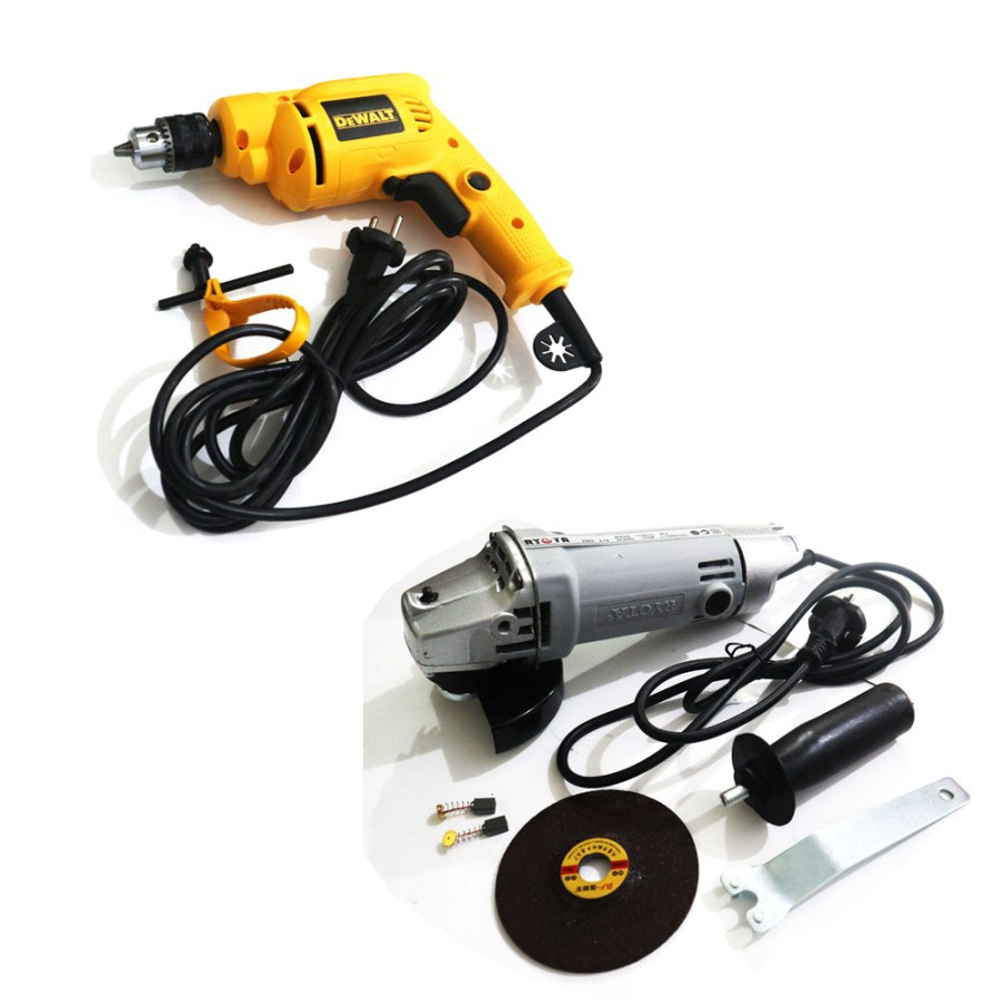 NEW PAKET MESIN BOR 10MM DEWALT + MESIN GERINDA TANGAN RYOTA