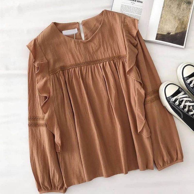 Saka Blouse Atasan Wanita Korean Style Crinkle Import mix Lace Import