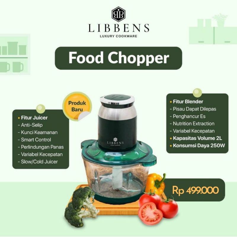 Libbens Food Chopper 1200ml Green