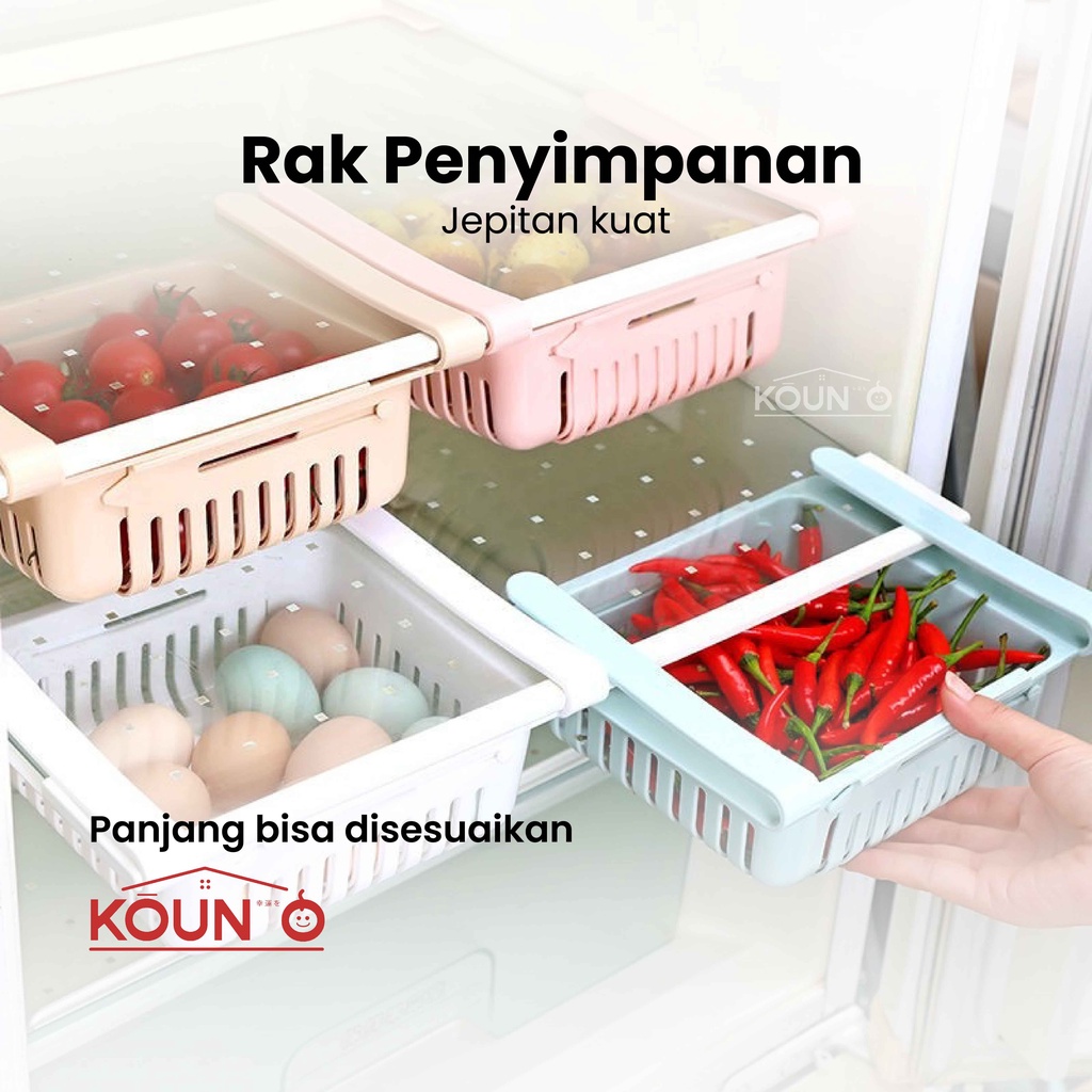 Rak Penyimpanan Keranjang Kulkas Sekat Partisi Tempat Serbaguna Fridge Pull Out Storage