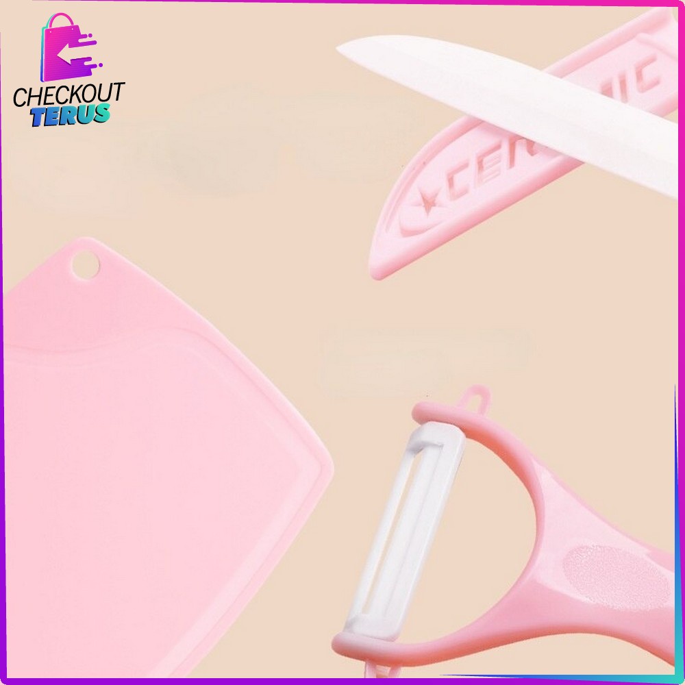 CT C442 Talenan Pisau Pengupas Buah Dan Sayur Pisau Set Keramik 3 in 1 Serbaguna Knife Peeler Fruit Chopping