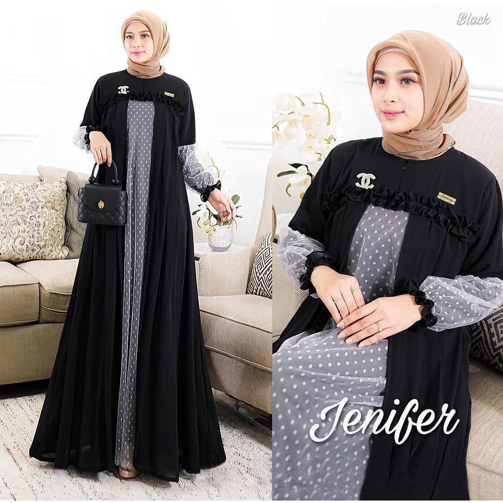 JENIFER DRESS / Dress Bahan Cerruty Mix Tile / Dress Modern / LD ±110cm PJ Dress ±140cm PJ Tangan ±5