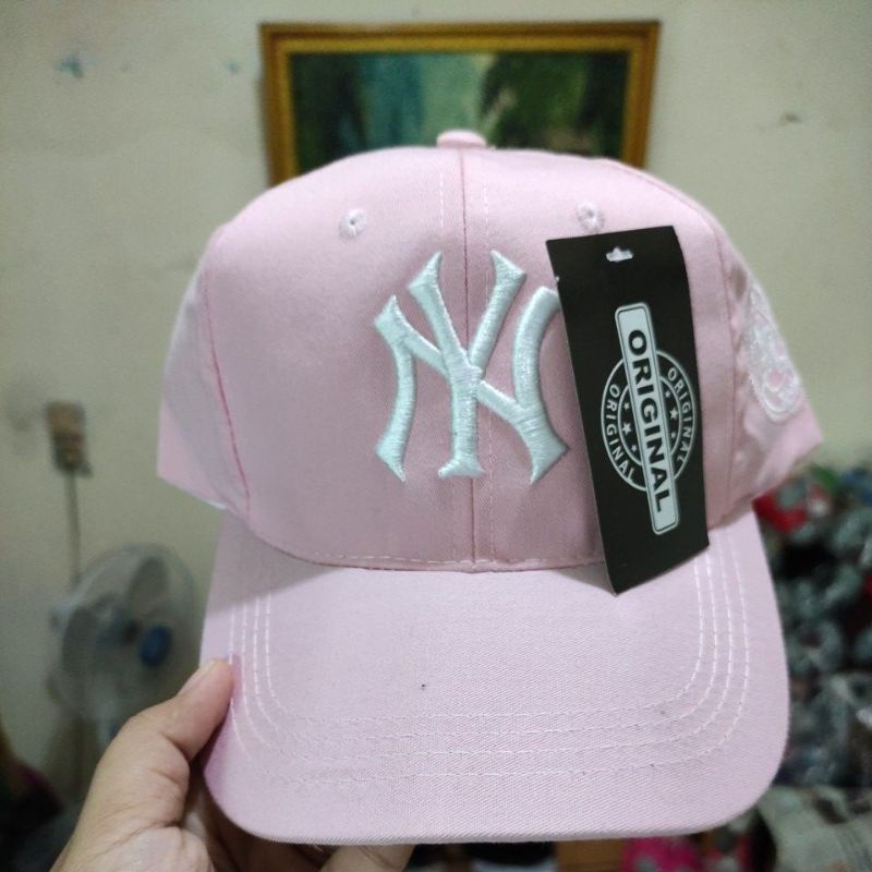 Topi NY New York Topi Baseball Pria Wanita-babypink logo putih