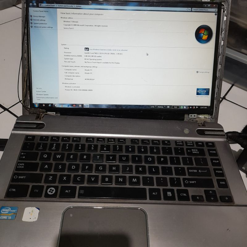 Toshiba P485T prosessor i5-3317 mainboard