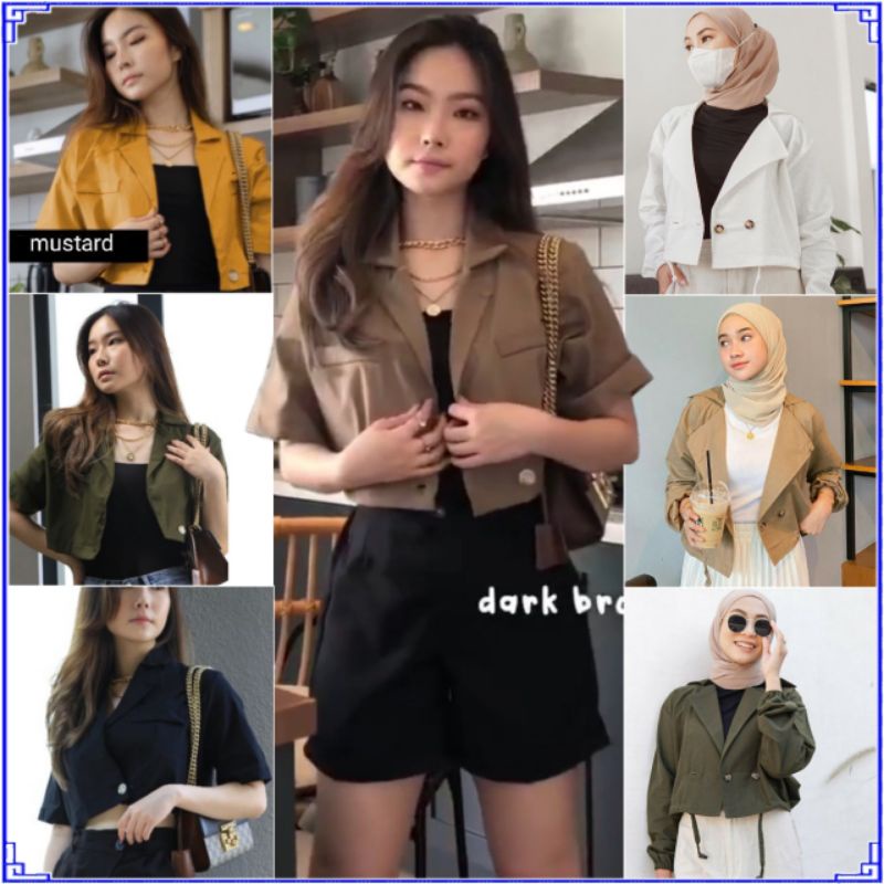 Erfashion Blazer Crop Polos Blythe Lengan Pendek Wanita Korea | Blazer Crop Top Other Murah | Blazer