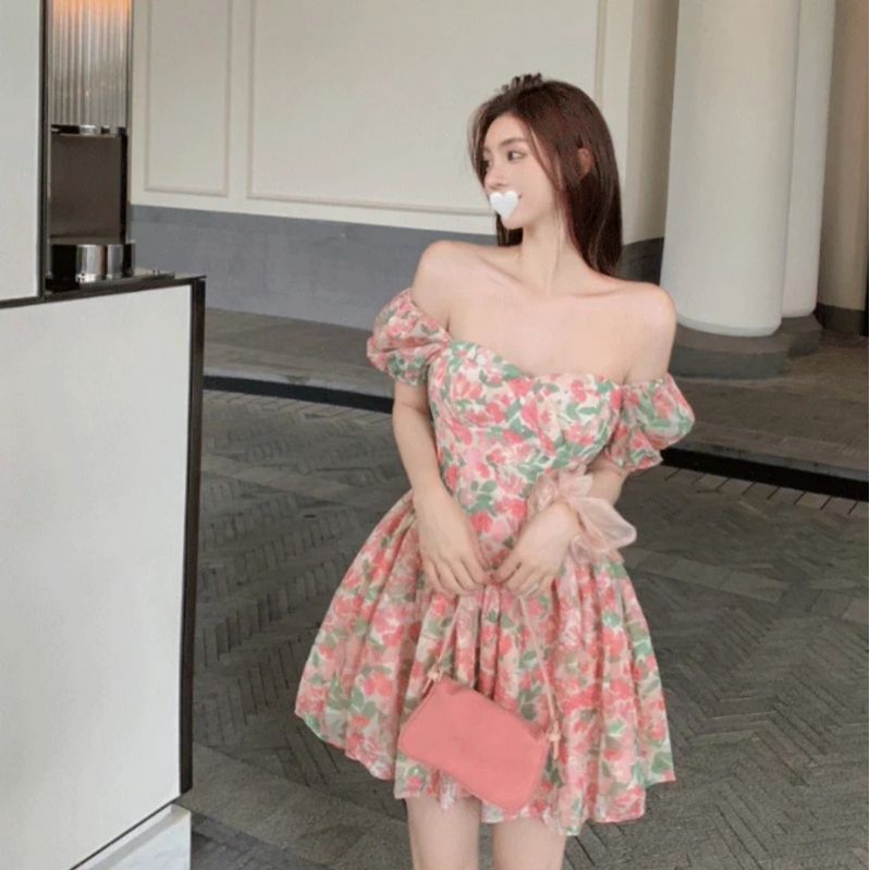 MDLV ~ 6601# Rosetta Mini Dress Korea Flower Mini Dress Fashion Import
