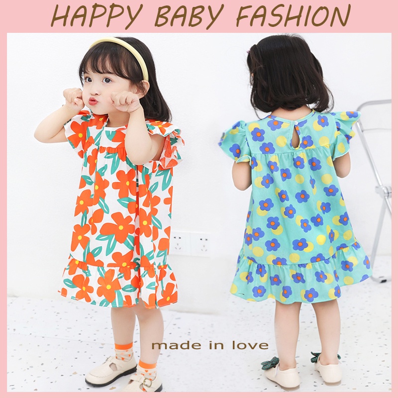 【Happy Baby】0-6Tahun QZ-74 dress terusan santai perempuan motif Flowers 100% KATUN PREMIUM QUALITY