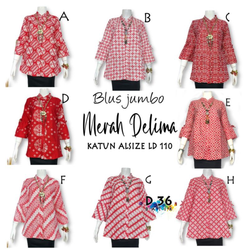 Blus Jumbo Merah Delima Atasan Batik Wanita Kerja Modern Kasual Elegan