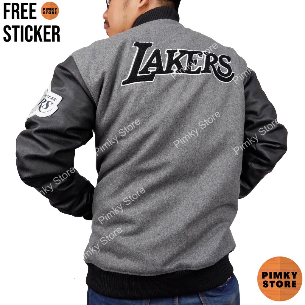 VARSITY JACKET WOOL LEATHER NBA LAKERS VINTAGE MITCHELL AND NESS HEAVY WEIGHT JAKET KULIT