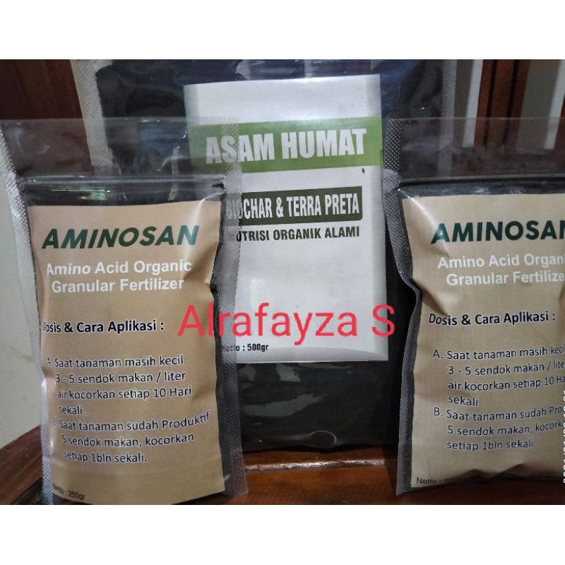 Paket Asam Humat dan Aminosan serbuk.
