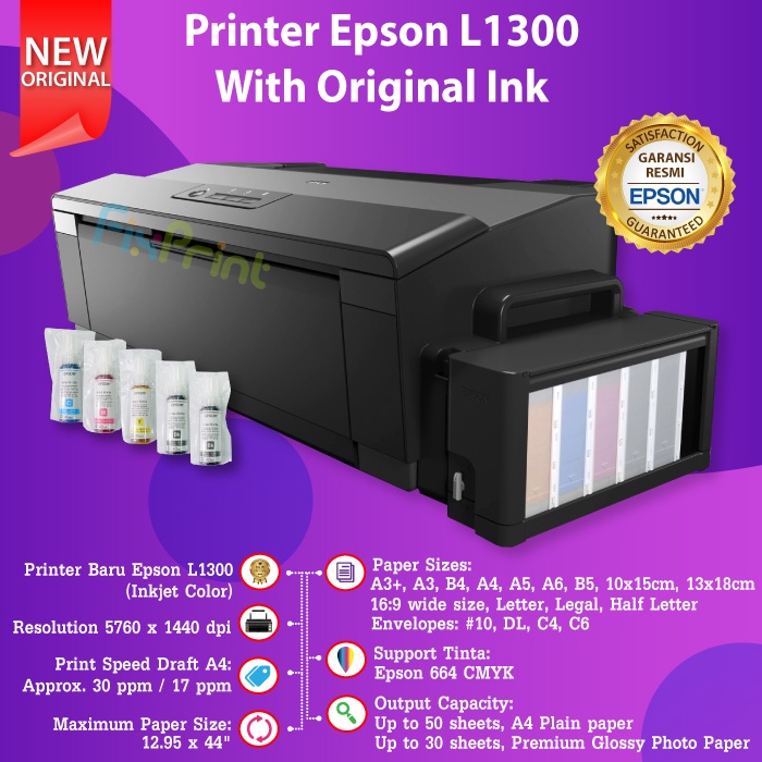 Printer Epson L 1300 Print Cetak A3+ L1300 InkTank GARANSI