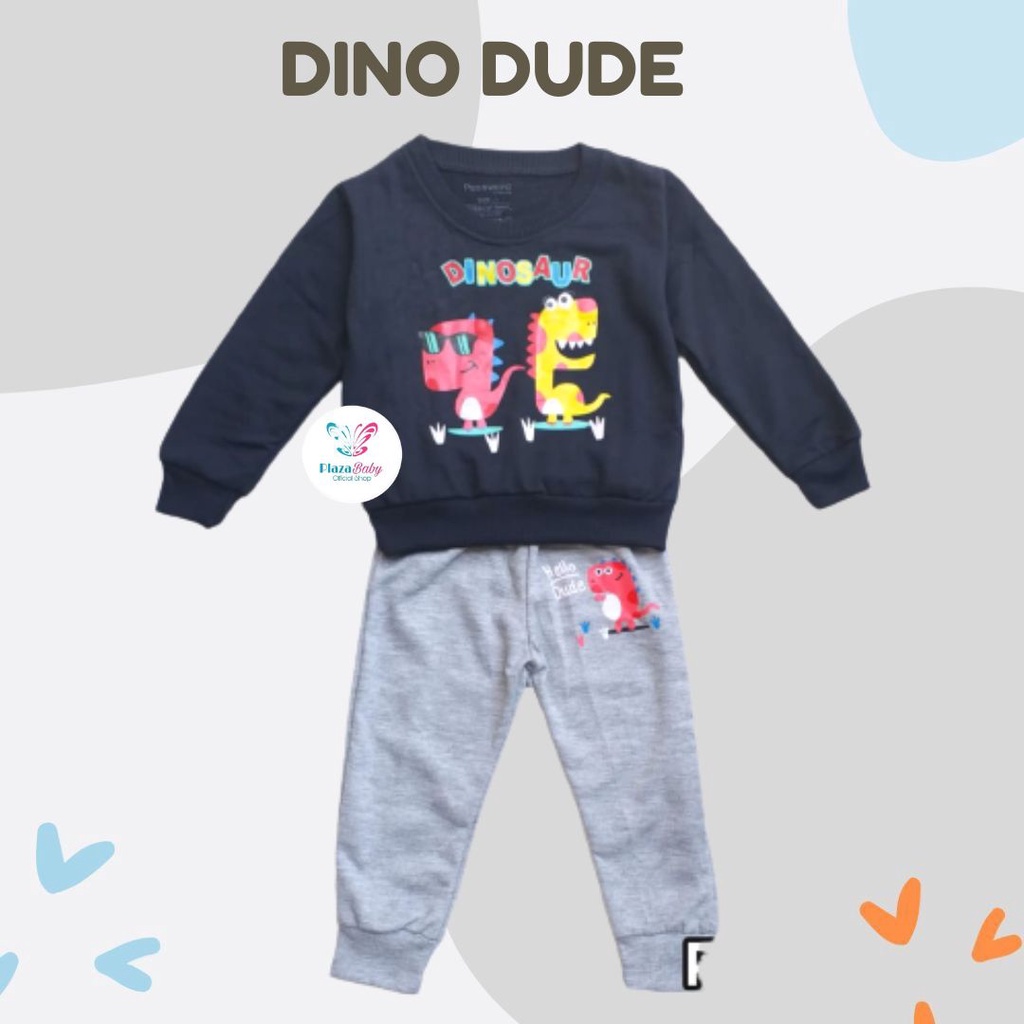 plazababyku PASSWORD DINO DUDE Setelan Sweater 1 - 7 Tahun Baju Anak BerKualitas