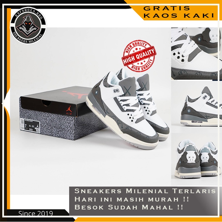Nike Air Jordan 3 X Kaws White Grey Size 39-44 Made In Vietnam Original Premium Import Bnib