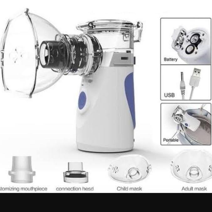 Nebulizer Alat Uap Obat Asma Pernapasan Portable Pakai Baterai / USB