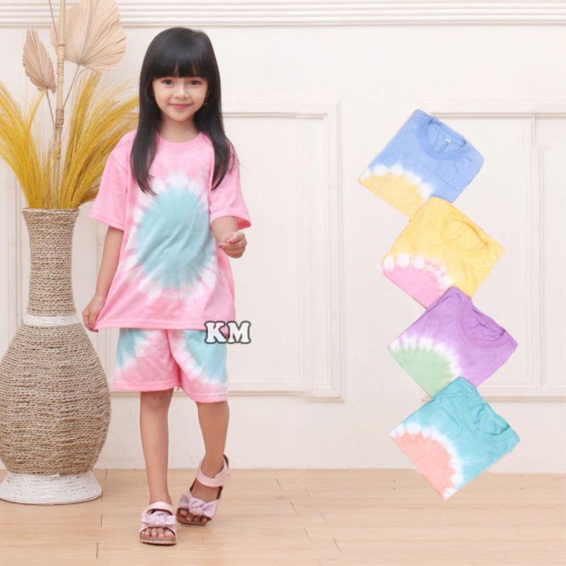 BAJU BALI KAOS BALI SETELAN ANAK COWOK CEWEK MOTIF TIE DYE ABSTRAK KATUN KHAS BALI