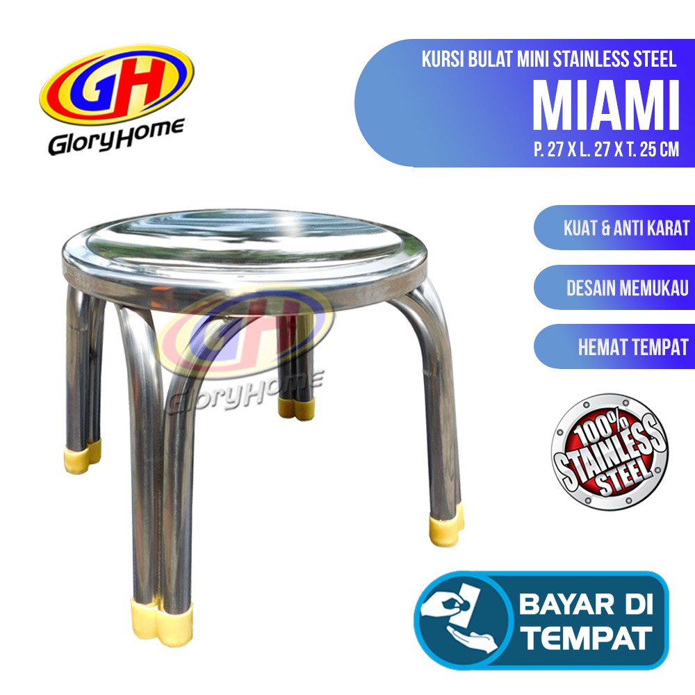 Glory Home Kursi Stainless Steel Bulat Kecil Pendek Glory Home Kursi Stainless Steel Bulat Kecil Pendek