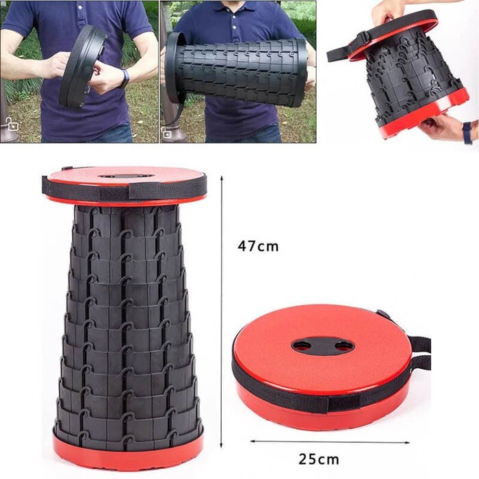 Kursi Lipat Portable Bulat - Telescopic Stool Chair Hiking Camping