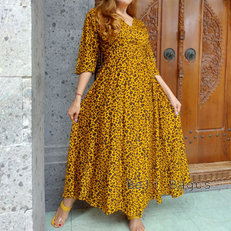 GAMIS BALI / DRES MOZA ( lengan lonceng)-Macan coklat