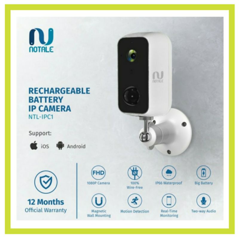 Notale Rechargeable Battery IP Camera CCTV NTL-IPC1, 1080P Waterproof