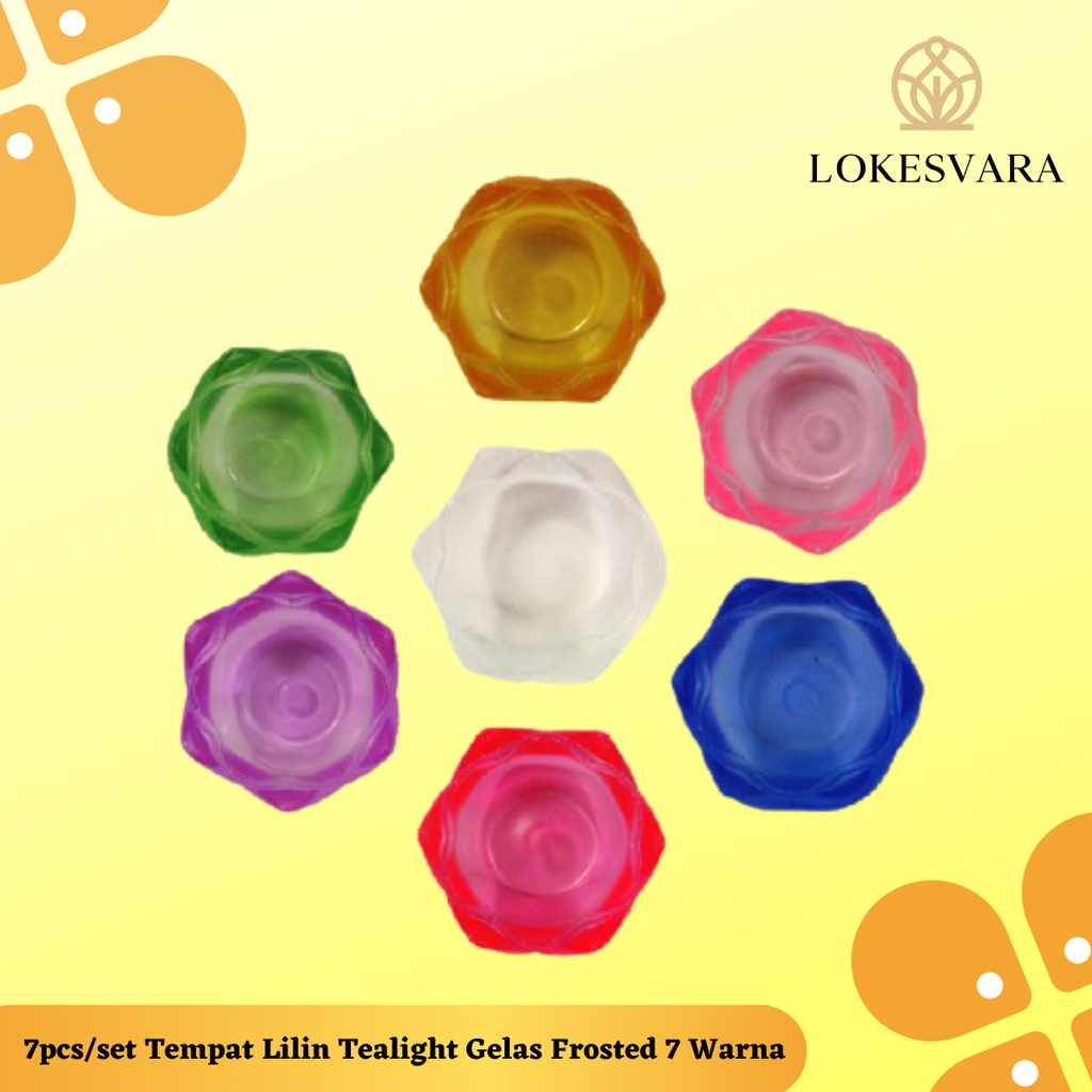 Tempat Lilin (Candle Holder) Tealight Gelas Frosted 7pcs/set 7 Warna