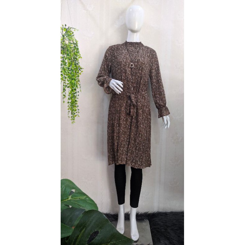 Tunik Plisket Motif Bunga Kecil Import Kekinian Terbaru