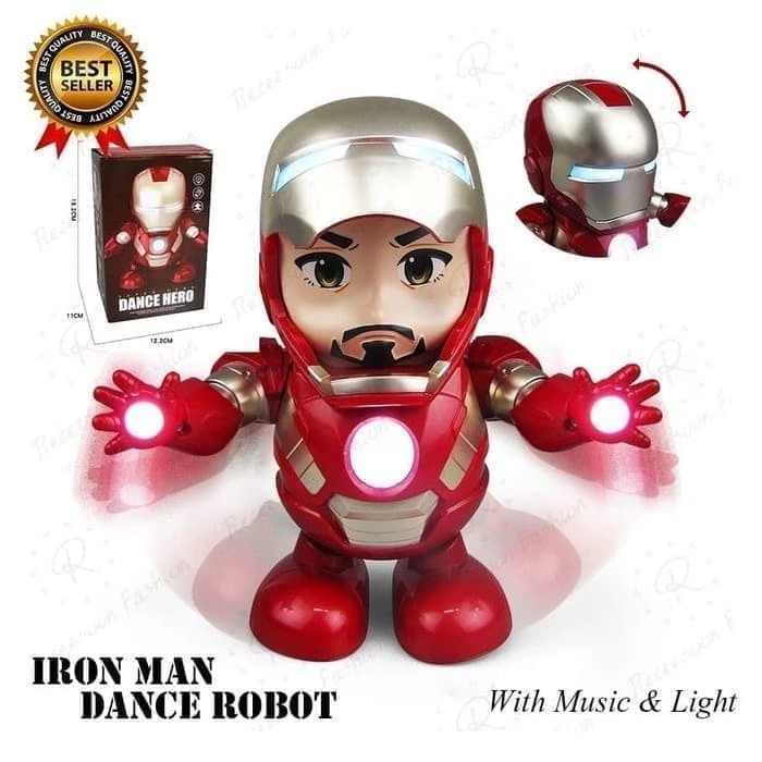 Avengers Ironman Super Hero Smart Dance Robot With Music and LED Light mainan anak Pakai USB CAS