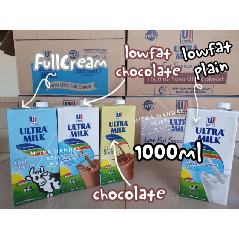 Susu Ultra Milk 1000 ml 1 dus Coklat dan Full Cream Low Fat l Karton l 1 liter per karton (isi 12)