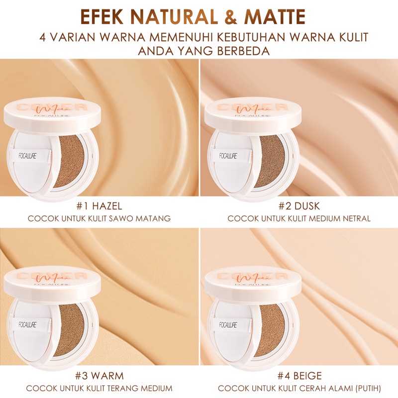 FOCALLURE Matte BB Cushion Foundation  Natural Plant Skin Nourish Moisturizing-Tahan Lama 24 Jam