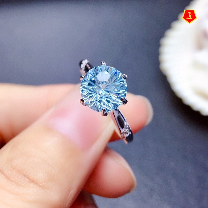 [Ready Stock]Simple Exquisite 2 Karat Blue Topaz Ring