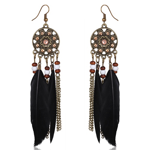 Hu Hu Hu Hu Hu Alat Bantu Pasang Kacamata♡ Anting Kait Gantung Desain Dream Catcher + Rumbai Bulu Gaya Vintage / Bohemian / Etnik Untuk Wanita