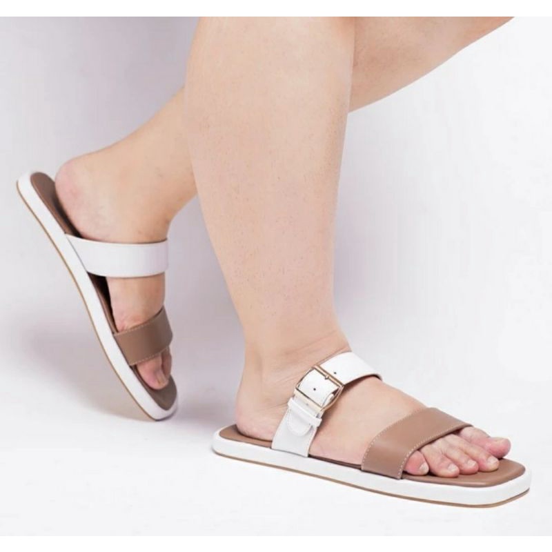 Sandal Wanita Big Size JUMBO 41.45 Sendal KULIT Super Big Size Hitam Khusus Kaku Gemuk Lebar
