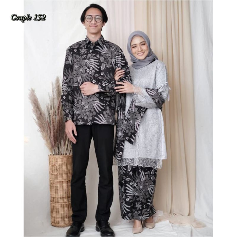 batik couple lamaran tunik, couple batik nuna span silver