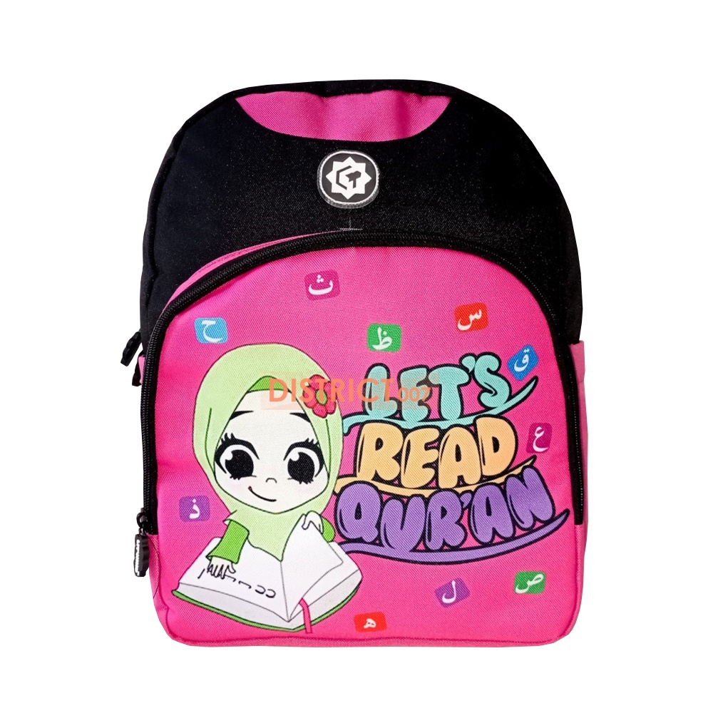 Tas Ransel Sekolah Anak TK-SD Peremuan Motif Muslim Read Qur'an Muat LKS Bahan Kanvas Semi Waterproof