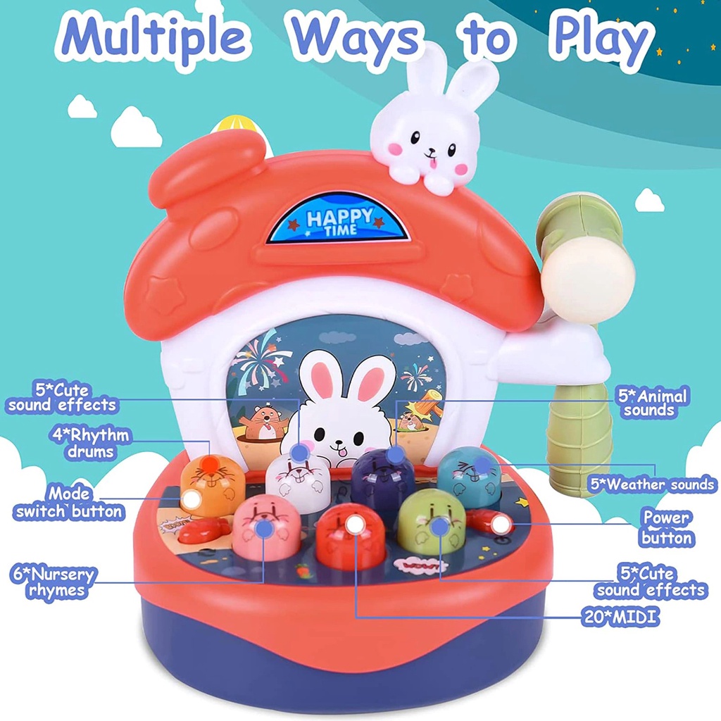 Mainan Pukul Tikus Lengkap Music Piano Mini / Whack A Mole With Farm Music Piano