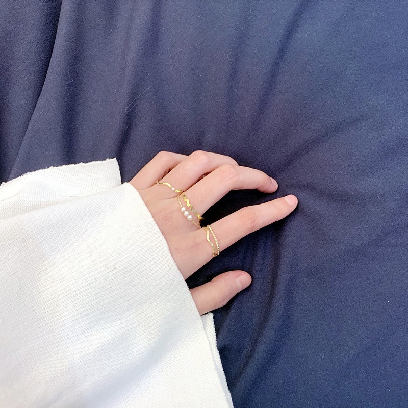 5pcs Cincin Mutiara Imitasi Ukuran Adjustable Untuk Wanita