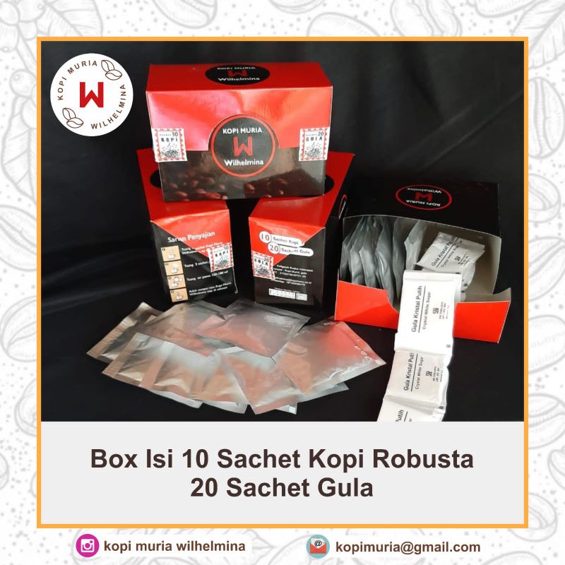 

Kopi Muria WILHELMINA Box isi 10 sachet + gula 20 sachet