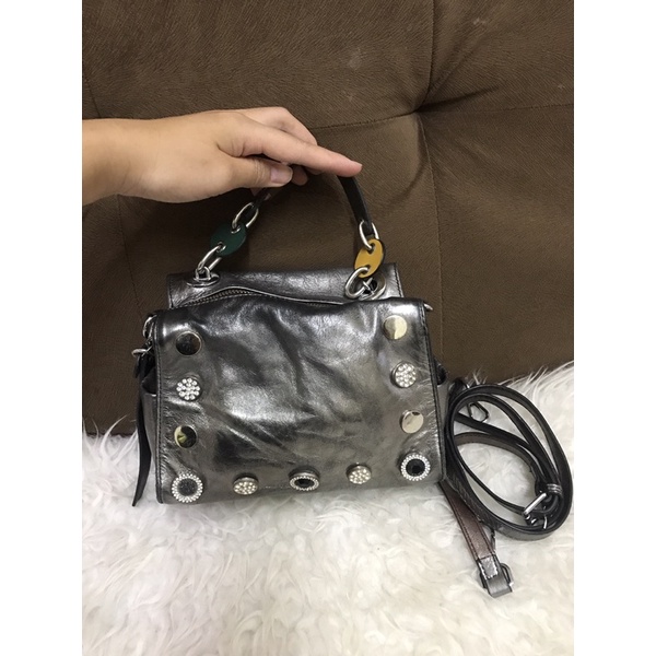 preloved bag ala fendi|silver leather bag|selempan kulit silver|sling bag kulit asli ala balen mini